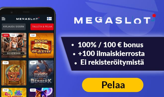 MegaSlot Casino tarjoaa uusille asiakkaille 100% bonuksen sekä 100 ilmaiskierrosta