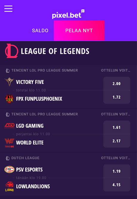 Voit asettaa vetoja esports kohteisiin mobiilissa