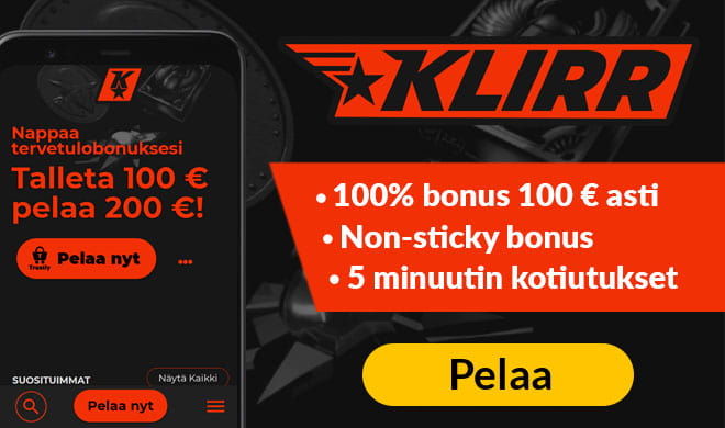 Klirr Casino tarjoaa uusille asiakkaille 100% bonuksen 100 euroon asti