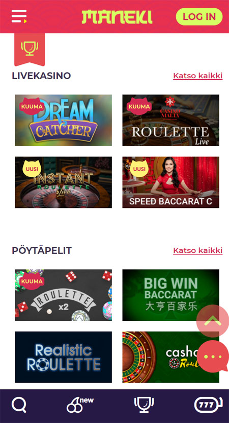 Maneki Casino toimii erittäin hyvin myös mobiilissa