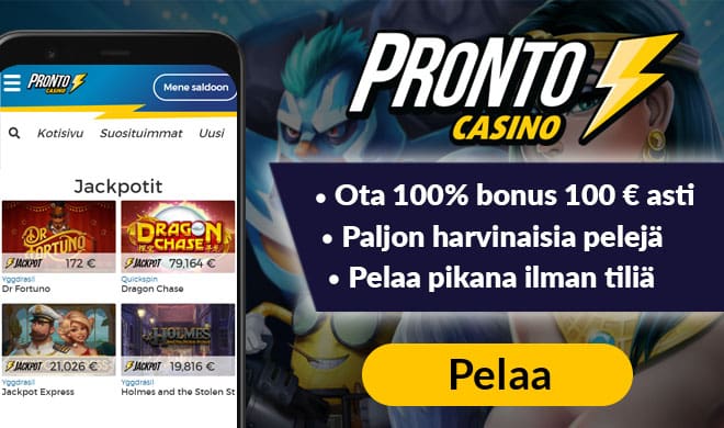 Pronto Casino tarjoaa sinulle 100% bonuksen 100 € asti