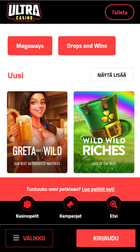 Ultra Casino toimii sujuvasti myös puhelimella