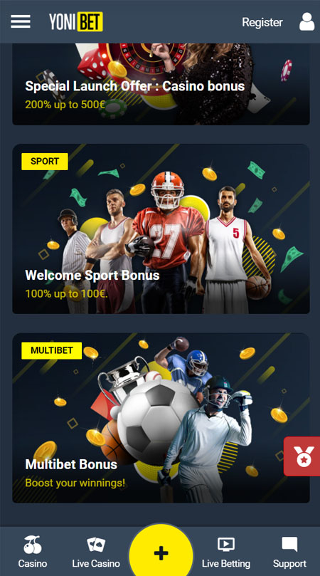 Yonibet mobiiliversio