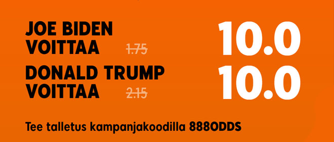 Trump vs. Biden kertoimet 888 casinolla vaaleihin 2020