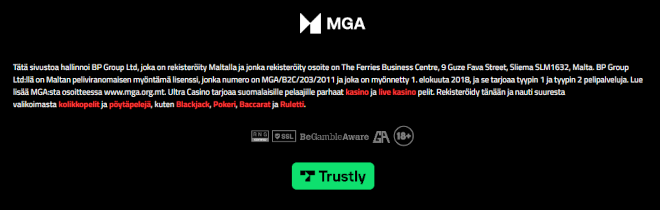 Ultra Casino toimii MGA:n lisenssillä