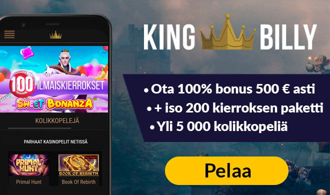 King Billy Casino kokemuksia pääsee keräämään nopeasti 100% bonuksella 200 euroon asti