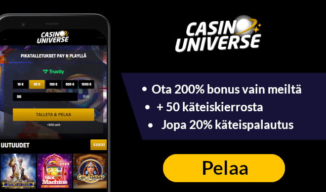 Casino Universe antaa pelaajilleen 5 käteiskierrosta ilman talletusta sekä viikoittaisia bonuksia.