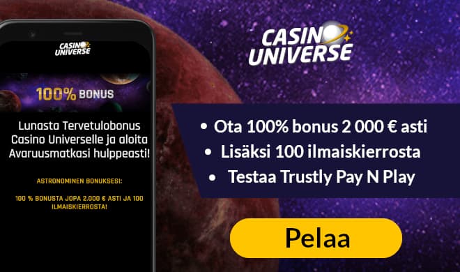 Casino Universe antaa pelaajilleen 5 käteiskierrosta ilman talletusta sekä viikoittaisia bonuksia.