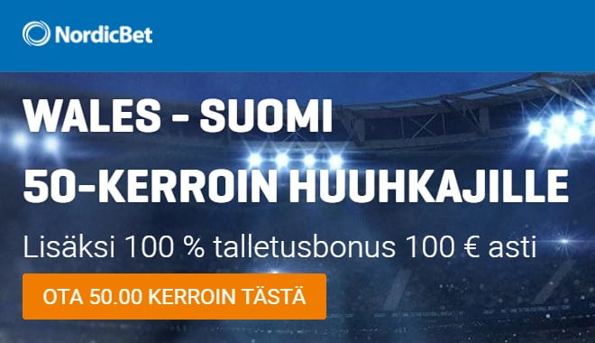 Ota Suomelle 50.00 kerroin Wales Suomi UEFA Nations League otteluun
