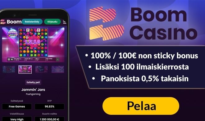 Uudet Boom Casinon asiakkaat saavat 100% bonuksen aina 100 € asti + 100 ilmaiskierrosta