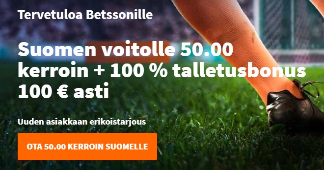Paras kerroin Suomi Bulgaria -otteluun on Betssonin 50.00 korotettu kerroin