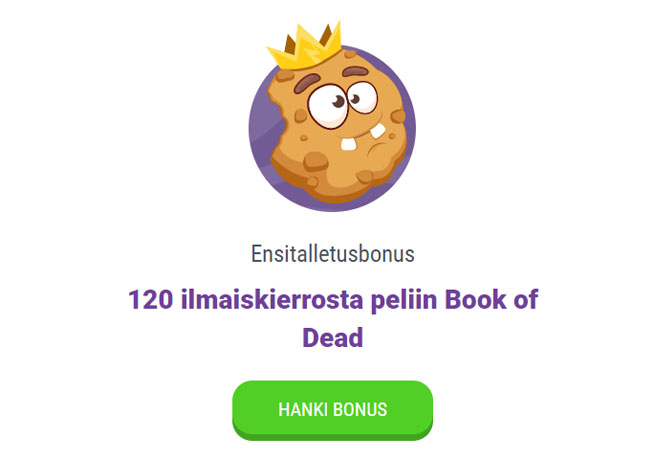 Cookie Casino antaa heti 120 kierrosta