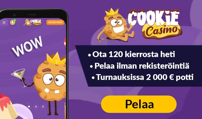 Kerää Cookie Casino kokemuksia 120 ilmaiskierroksen voimin