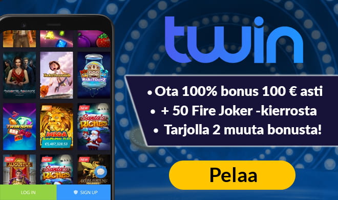 Twin Kasino antaa uusille asiakkaille 100% bonuksen 100 € asti