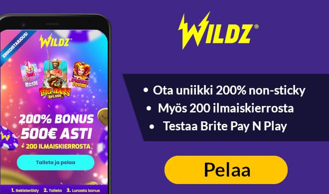 Ota Wildz Casinolta 100% bonus 500 € asti niin saat myös 200 ilmaiskierrosta