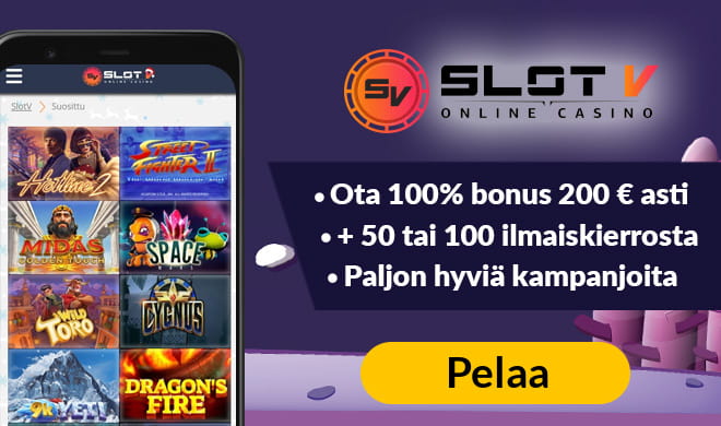 SlotV casino kokemuksia pääsee keräämään 100% bonuksella aina 200 euroon asti