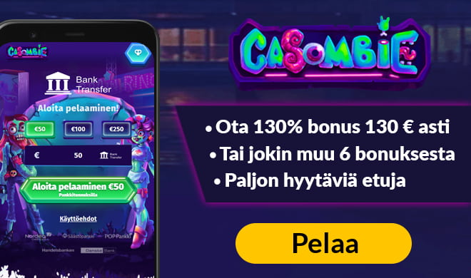 Aloita pelit Casombie Casinolla 130% bonuksella 130 € asti