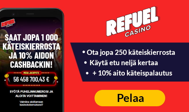 Refuel Casino tarjoaa 5 minuutin kotiutukset sekä 10% käteispalautusta