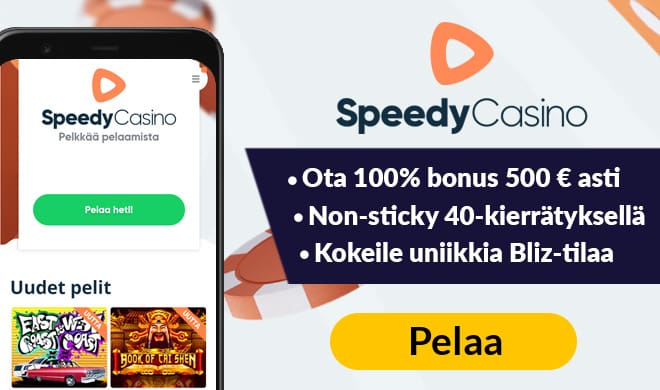 Speedy Casino tuplaa uusien asiakkaiden talletukset aina 500 euron talletukseen asti.