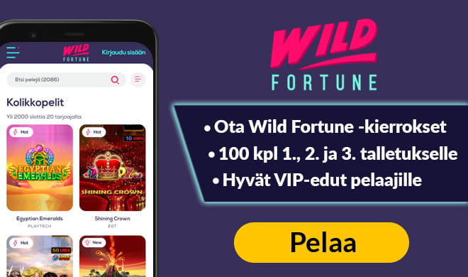 Wild Fortune kasino antaa pelaajille jopa 300 kierrosta kolmen ensimmäisen talletuksen aikana