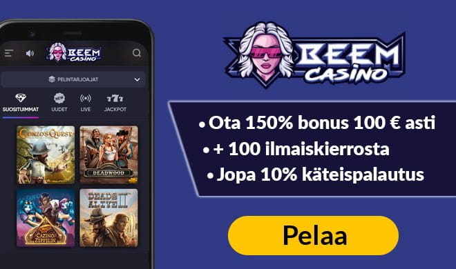 Ota uniikki 150% bonus 100 € asti + 100 ilmaiskierrosta