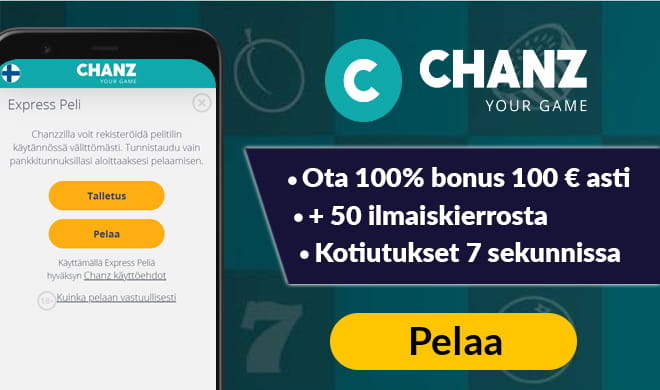 Chanz kasino tuplaa pelaajien ensimmäisen talletuksen 100 € asti