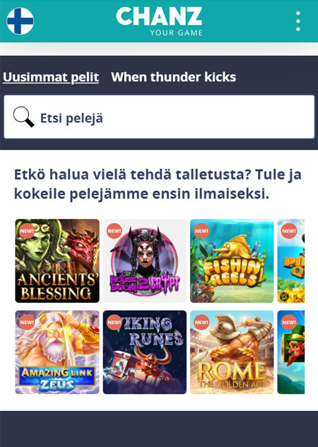 Koko pelivalikoima toimii myös mobiilissa