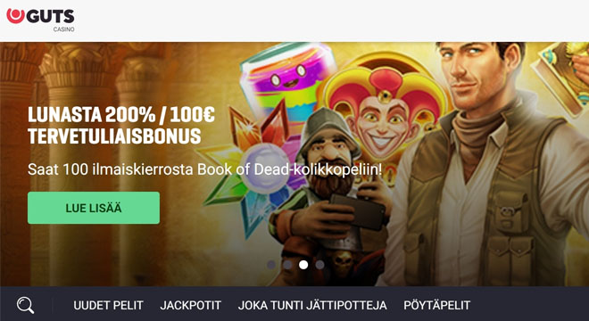 Guts Casino bonus tarjouksena juuri nyt on 200% talletusbonus, joka on voimassa 100 € asti