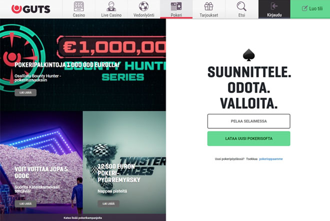 Guts Casino tarjoaa pelaajilleen myös pokeria