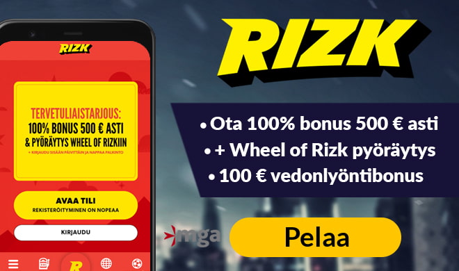 Rizk Casino antaa joko 100 € vedonlyöntibonuksen tai 100% bonuksen 500 € asti
