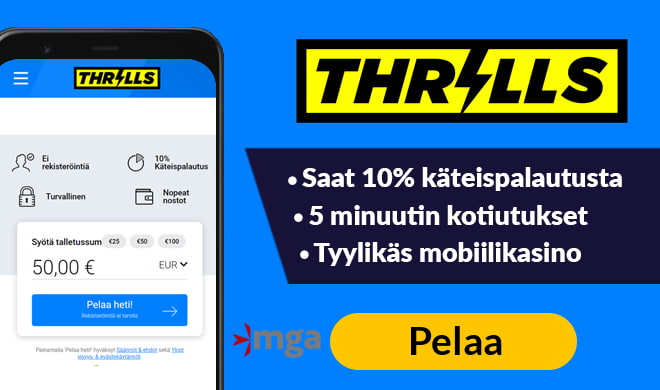 Pelaa Thrills Casinolla 10% käteispalautuksen avulla
