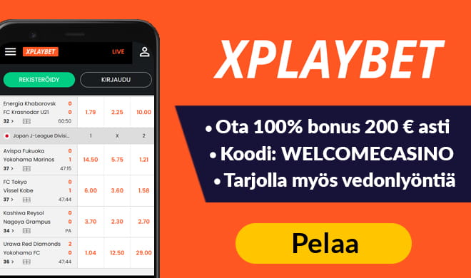 Xplaybet casinolla pääset tuplaamaan ensimmäisen talletuksesi jopa 200 € asti.