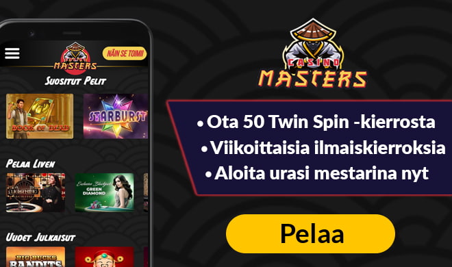 Casinomasters sivustolla pääset aloittamaan pelit 50 ilmaiskierroksen avulla, jotka saat Twin Spin -kolikkopeliin.