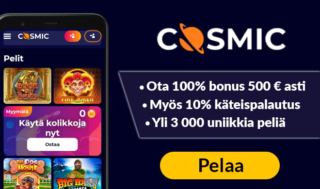 Kokeile CosmicSlot kasinoa 100% bonuksella 400 € asti 