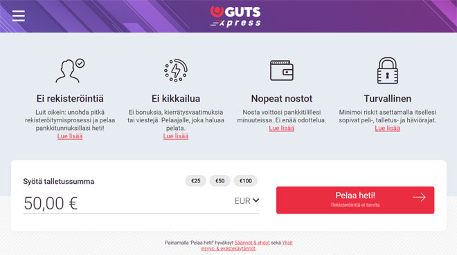 GutsXpress tarjoaa loistavaa pelaamista sekä nopeat kotiutukset