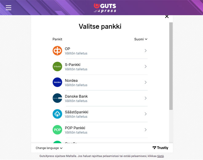 Talletukset ja kotiutukset hoitaa Trustly