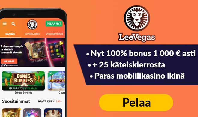 Nappaa Leo Vegasin 100% talletusbonus aina 1 000 € asti
