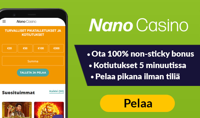 Nano Casinolla saat 100% bonuksen 100 € asti