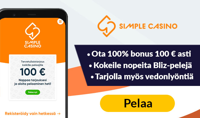 Ota nyt simple casinon 100% bonus 100 € asti