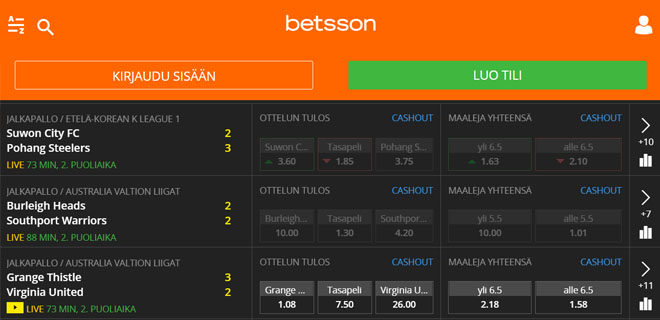Betssonilla on erittäin laaja valikoima vedonlyöntiä