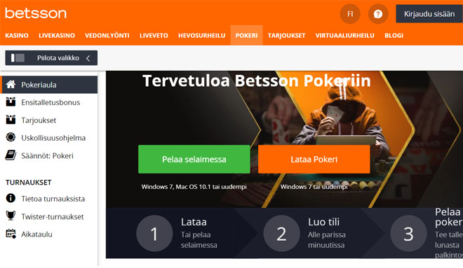 Voit pelata Betssonilla pokeria
