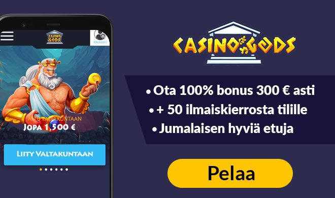 Aloita pelit CasinoGodsilla lunastamalla 100% bonus ja 300 ilmaiskierrosta