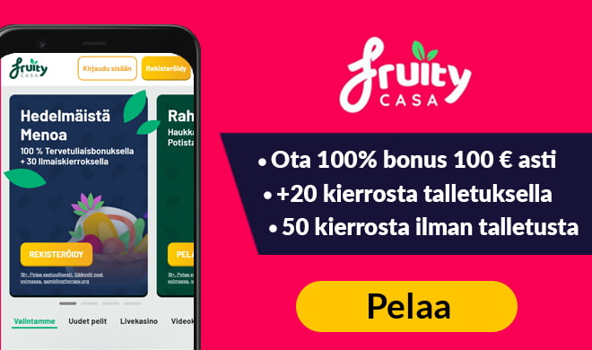 Kokeile FruityCasa kasinoa 100% bonuksella 100 € asti