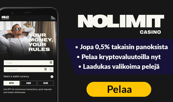 Aloita pelit NoLimitCasinolla kryptovaluutoilla