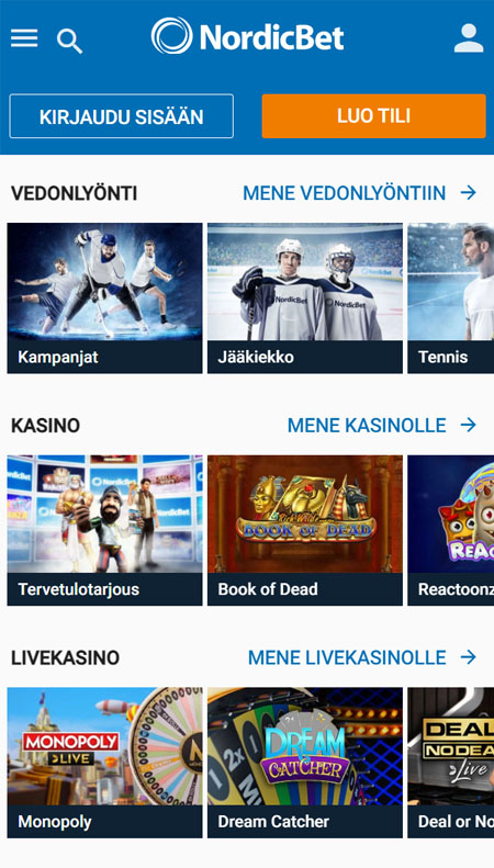 Nordicbet toimii näppärästi myös mobiilissa