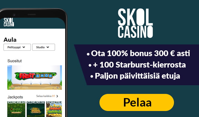 Kokeile nyt uutta Skol casinoa lunastamalla 100% bonus ja 300 ilmaiskierrosta