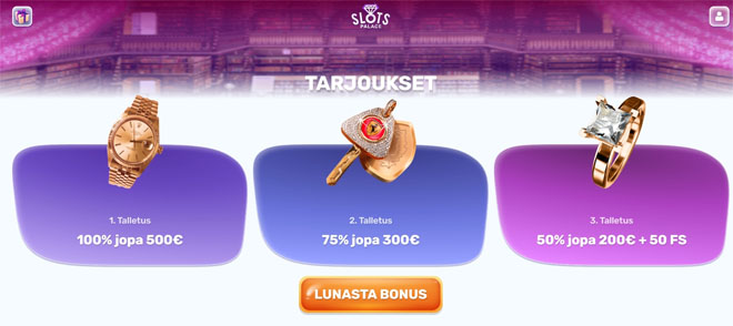 Slotspalace bonuksen avulla tuplaat talletuksesi 500 € asti