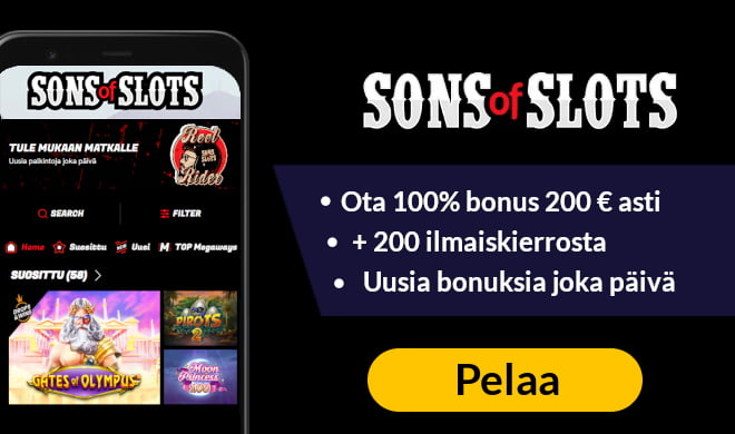 Sons of Slots bonus antaa sinulle 100% bonuksen 200 € asti + 50 kierrosta