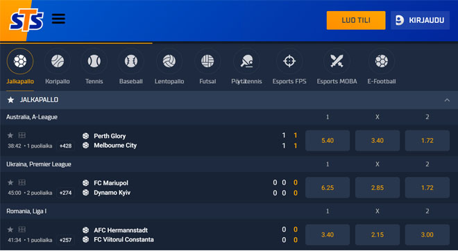 STSBet tarjoaa paljon vedonlyöntiå
