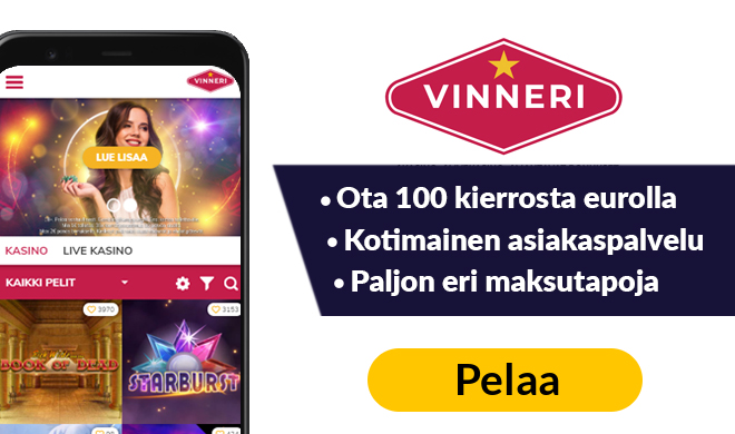 Casino Vinneri tarjoaa 100 kierrosta eurolla